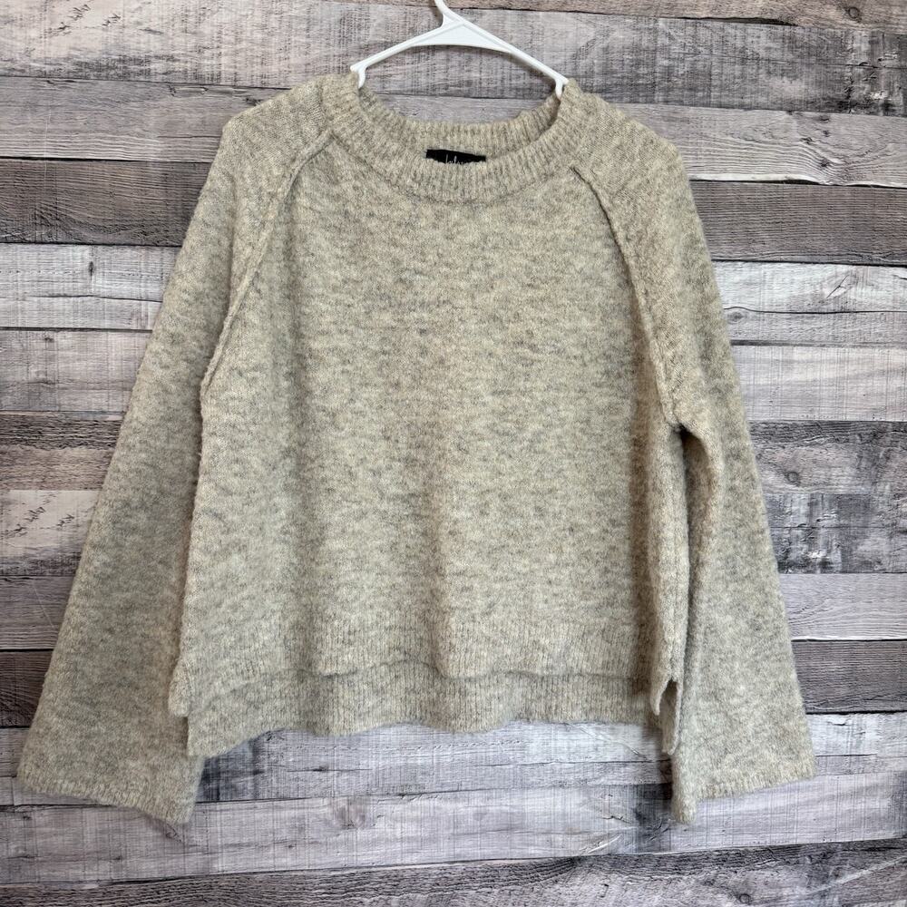 Lulus Signature Sunday Beige Fuzzy Crewneck Pullover Sweater and Pants Set M